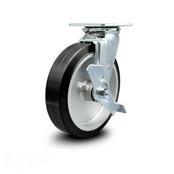 8 Inch Rubber on Aluminum Swivel Caster with Ball Bearing and Brake SCC